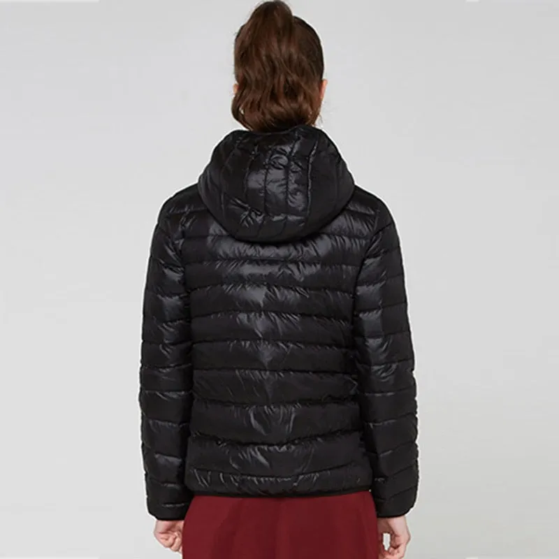 90% Ultra-light Plus Size Thin Down Jacket Slim Short Hooded Warm White Duck Down Coat