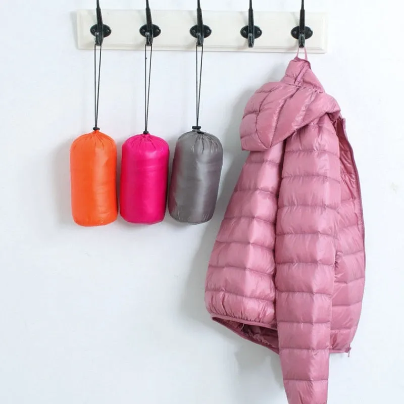 90% Ultra-light Plus Size Thin Down Jacket Slim Short Hooded Warm White Duck Down Coat