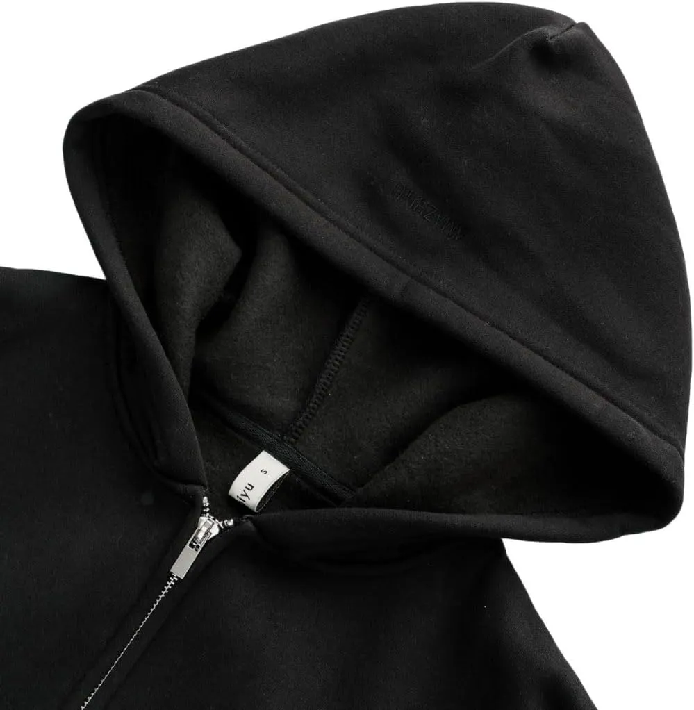 Amazhiyu Women's Cropped Zip-up Hoodies Fleece Long Sleeve Sweatshirt with Hood
