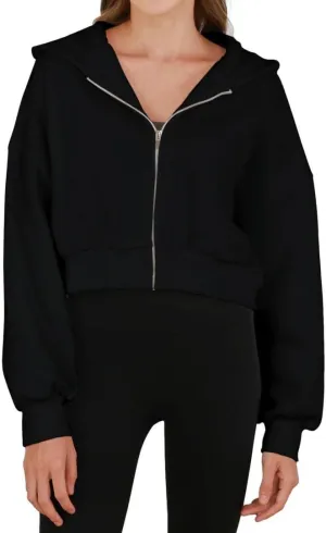 Amazhiyu Women's Cropped Zip-up Hoodies Fleece Long Sleeve Sweatshirt with Hood