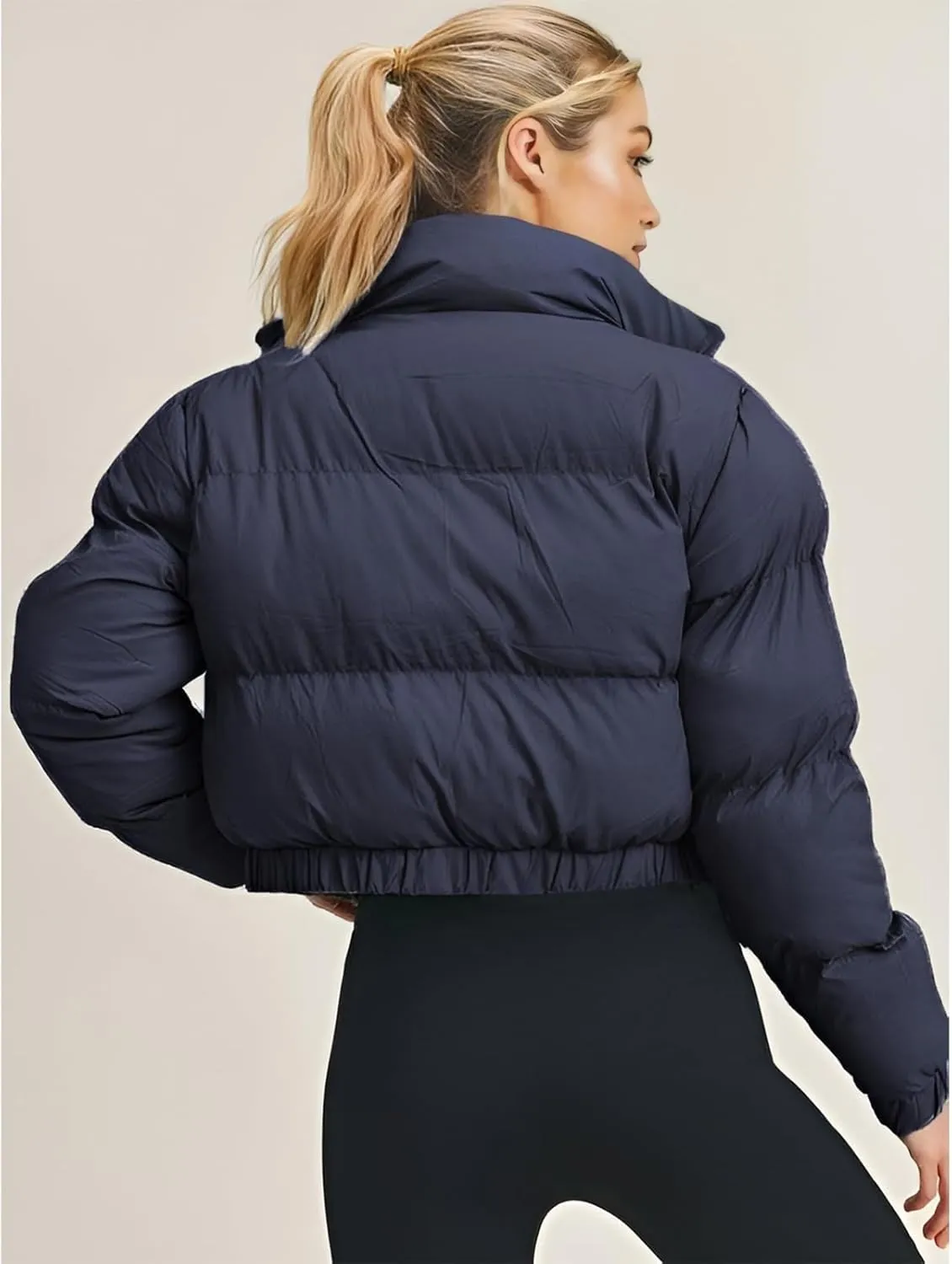 Angsuttc Puffer Jacket Womens Cropped Zip Up Padding Warm Quilted Jackets Winter Coats