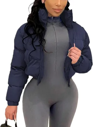 Angsuttc Puffer Jacket Womens Cropped Zip Up Padding Warm Quilted Jackets Winter Coats