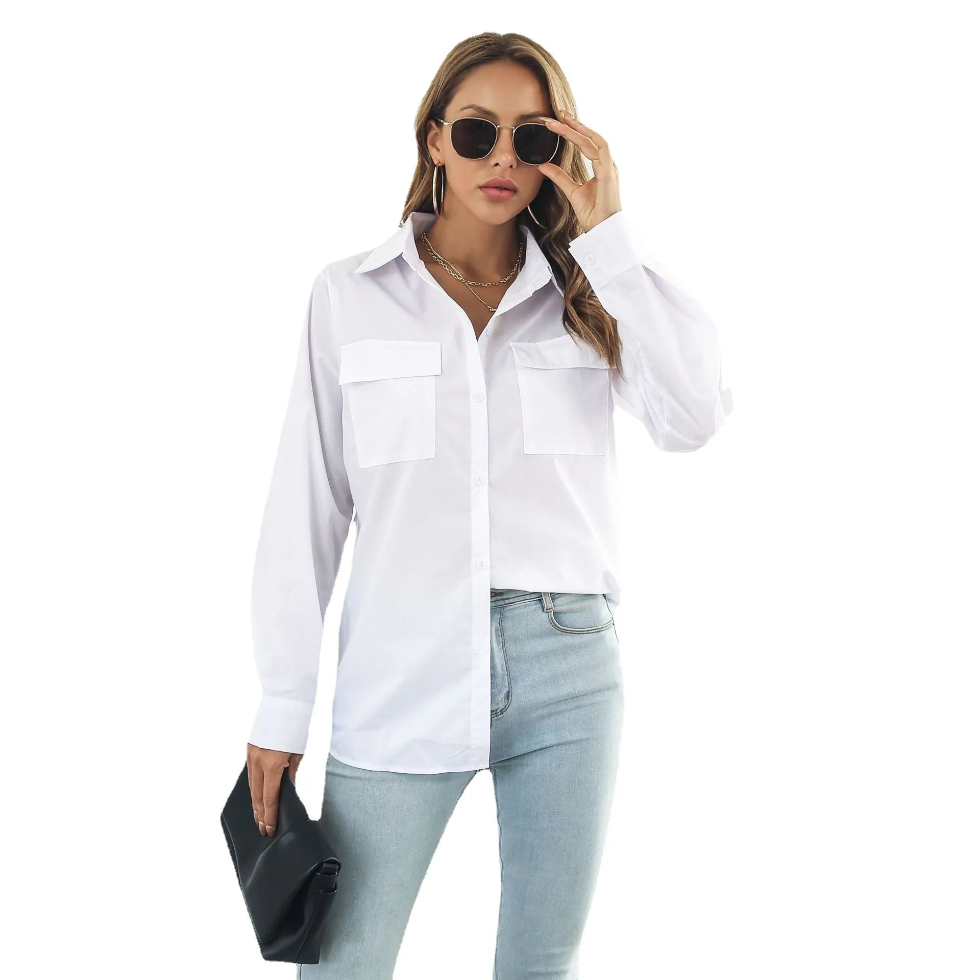 Asymmetrical Turn Down Collar Button Up With breast Pockets
