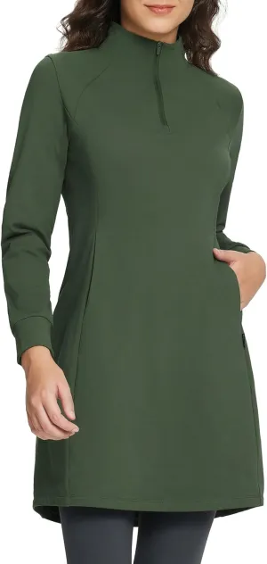 baleaf Women's Fleece Lined Dress Sweatshirt Dress Water Resistant Warm Quarter Zip Cover Up Winter Outdoor with Pocket