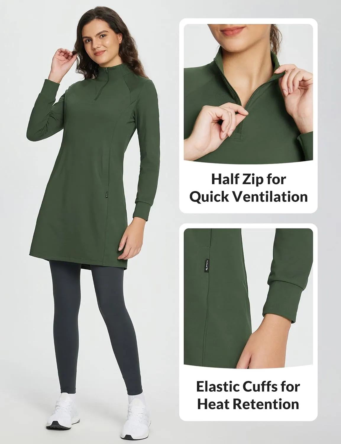 baleaf Women's Fleece Lined Dress Sweatshirt Dress Water Resistant Warm Quarter Zip Cover Up Winter Outdoor with Pocket