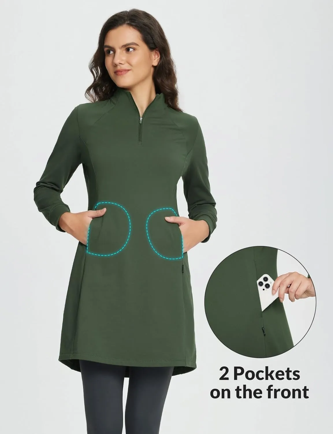 baleaf Women's Fleece Lined Dress Sweatshirt Dress Water Resistant Warm Quarter Zip Cover Up Winter Outdoor with Pocket