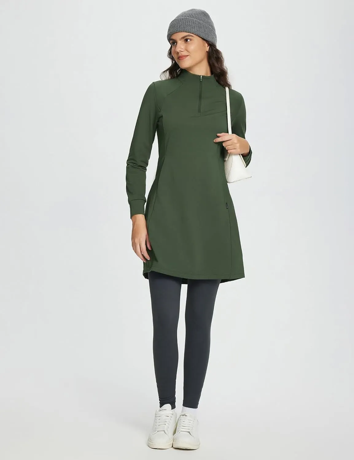 baleaf Women's Fleece Lined Dress Sweatshirt Dress Water Resistant Warm Quarter Zip Cover Up Winter Outdoor with Pocket