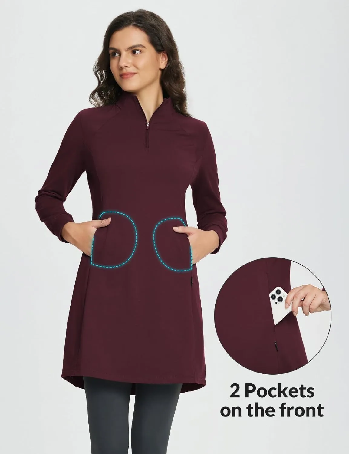 baleaf Women's Fleece Lined Dress Sweatshirt Dress Water Resistant Warm Quarter Zip Cover Up Winter Outdoor with Pocket