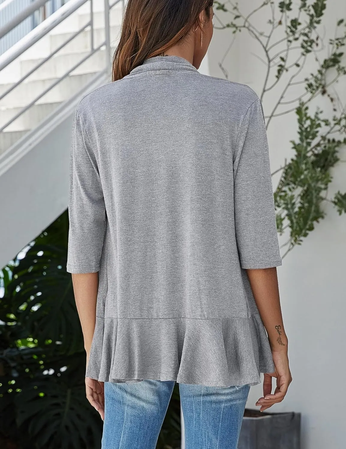 Bluetime Women's Casual Lightweight Open Front Cardigans Soft Draped Ruffles 3/4 Sleeve Cardigan (S-3XL)