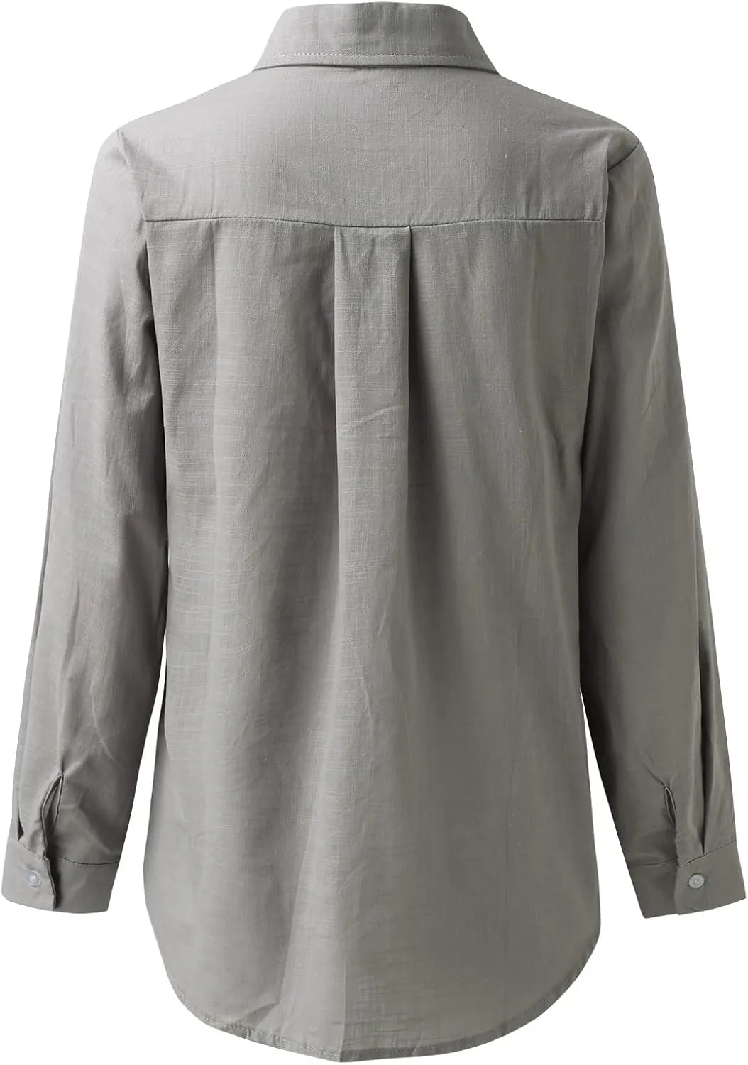 Casual Linen Button Down Shirts for Women Slim Fit Collared Long Sleeve Plain Tops Front Pocket Cotton Summer Blouses