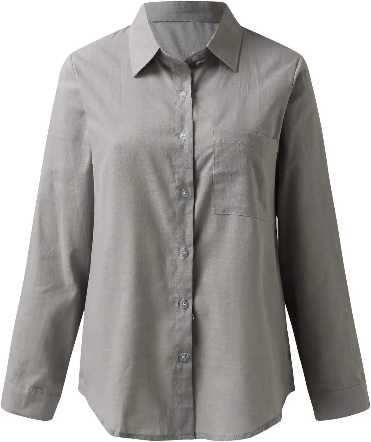 Casual Linen Button Down Shirts for Women Slim Fit Collared Long Sleeve Plain Tops Front Pocket Cotton Summer Blouses