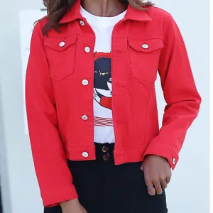 (Free Shipping) Jeans Jacket and Coats for Women Autumn Candy Color Casual Short Denim Jacket