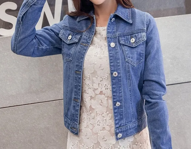 (Free Shipping) Jeans Jacket and Coats for Women Autumn Candy Color Casual Short Denim Jacket