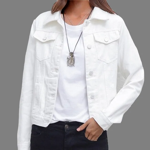 (Free Shipping) Jeans Jacket and Coats for Women Autumn Candy Color Casual Short Denim Jacket
