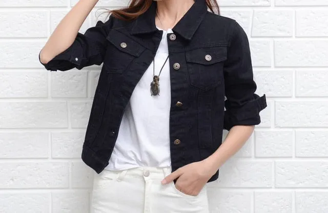 (Free Shipping) Jeans Jacket and Coats for Women Autumn Candy Color Casual Short Denim Jacket