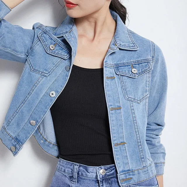 (Free Shipping) Jeans Jacket and Coats for Women Autumn Candy Color Casual Short Denim Jacket