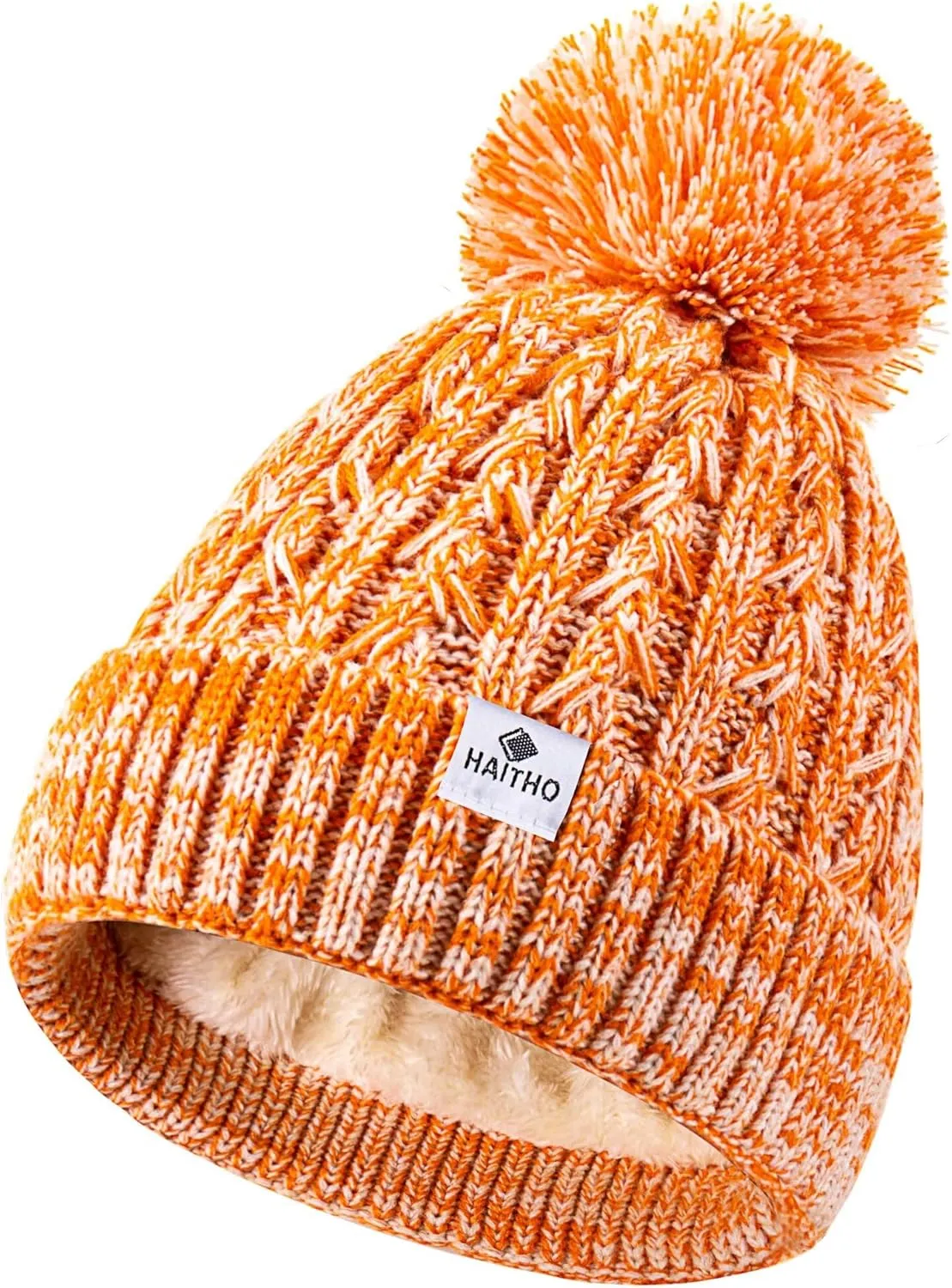 HAITHO Kids Toddler Winter Hat with Pom Pom, 2 Size Kids Beanie Hats for Girls Boys, Cute Warm Fleece Lined Knit Beanies Cap