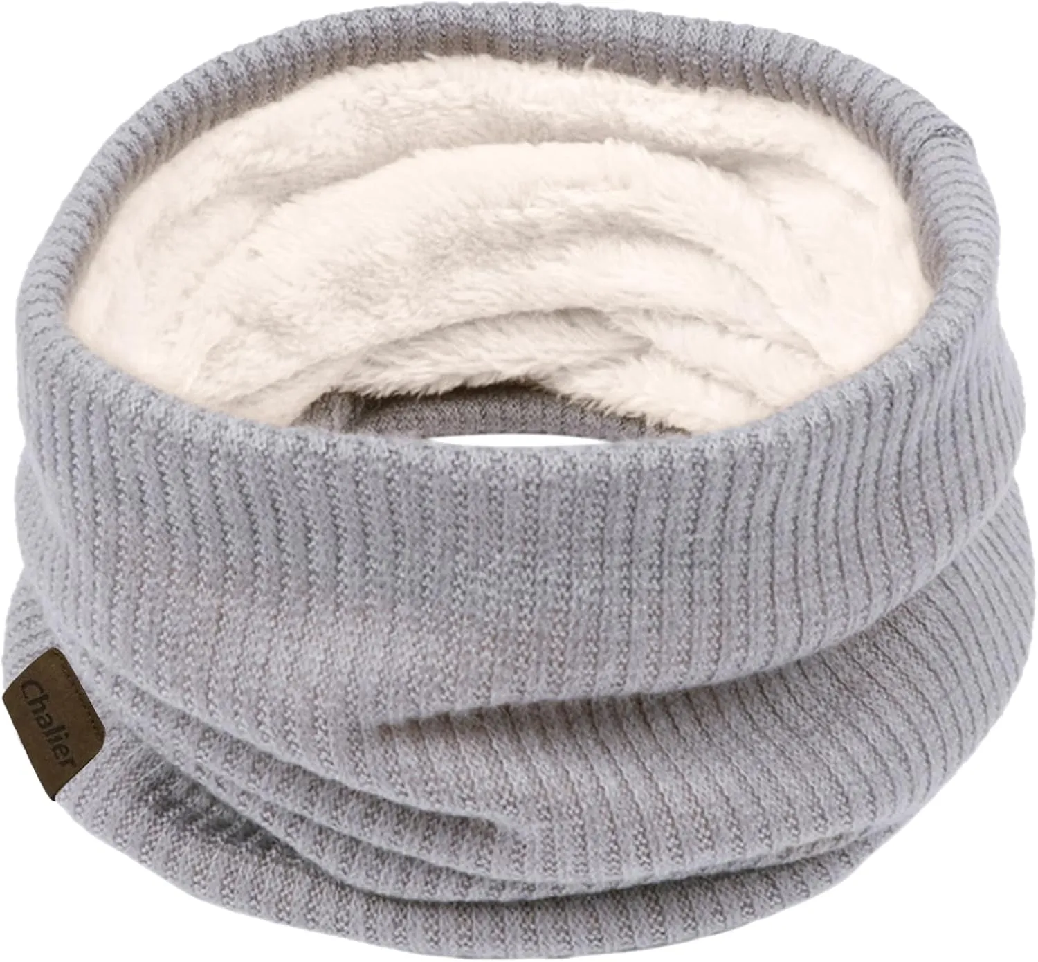 Infinity Scarf Winter Double-Layer Neck Warmer Knit Fleece Lined Circle Loop Scarves