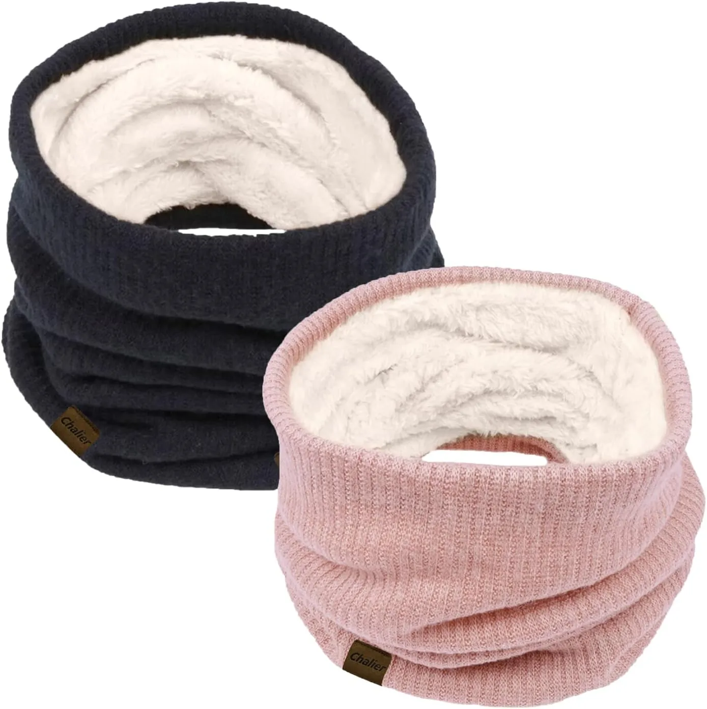 Infinity Scarf Winter Double-Layer Neck Warmer Knit Fleece Lined Circle Loop Scarves