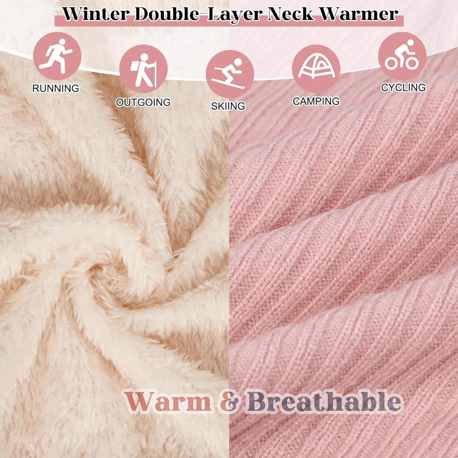 Infinity Scarf Winter Double-Layer Neck Warmer Knit Fleece Lined Circle Loop Scarves