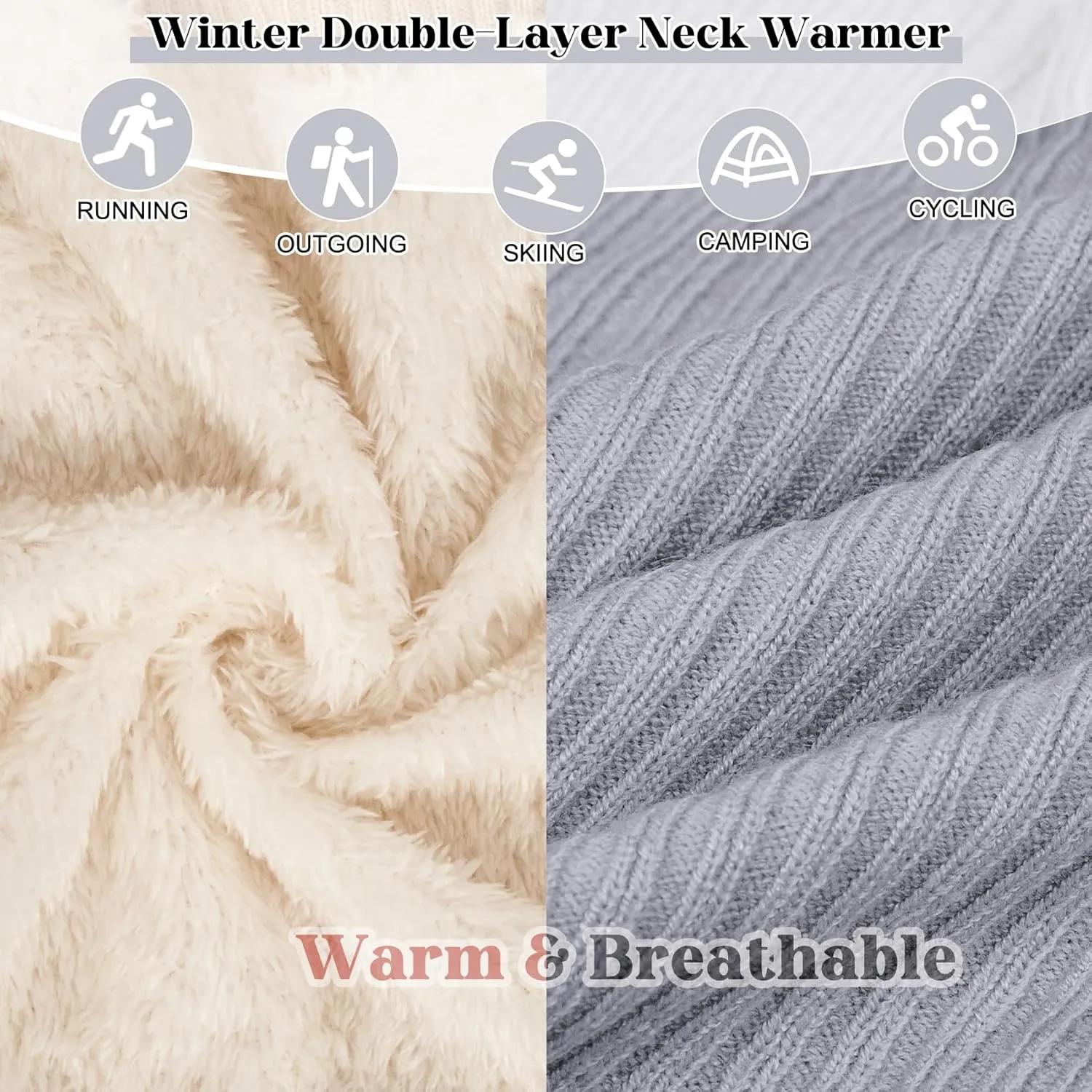Infinity Scarf Winter Double-Layer Neck Warmer Knit Fleece Lined Circle Loop Scarves