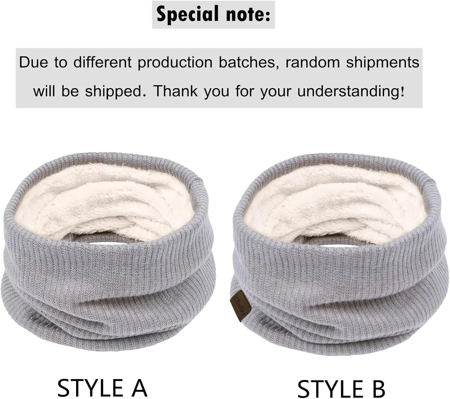 Infinity Scarf Winter Double-Layer Neck Warmer Knit Fleece Lined Circle Loop Scarves