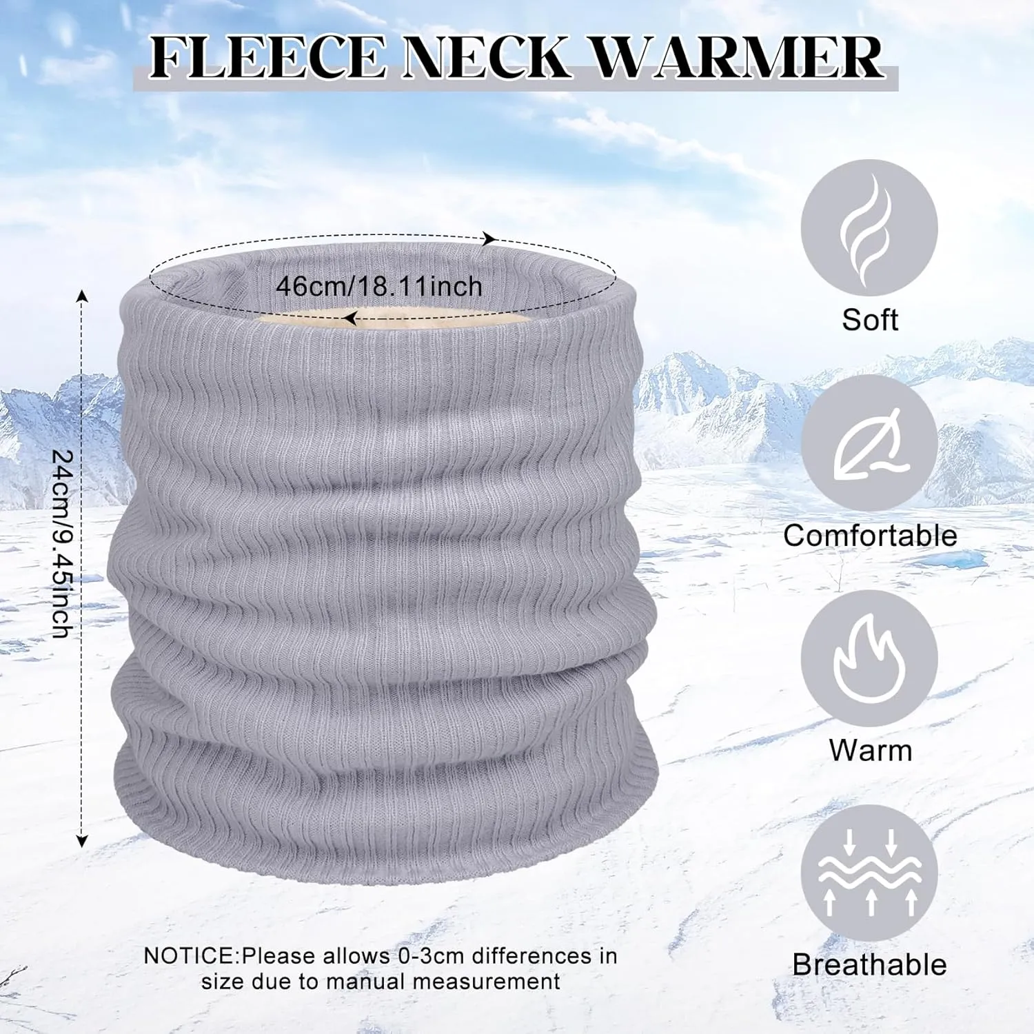 Infinity Scarf Winter Double-Layer Neck Warmer Knit Fleece Lined Circle Loop Scarves
