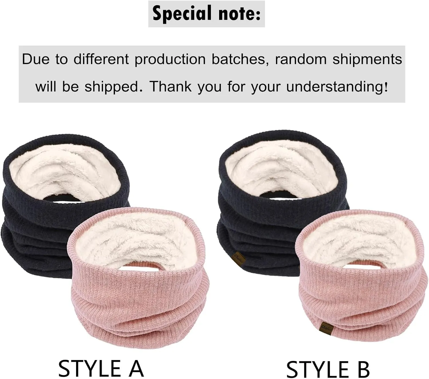 Infinity Scarf Winter Double-Layer Neck Warmer Knit Fleece Lined Circle Loop Scarves