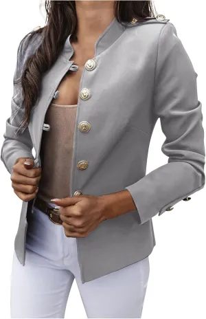 JEGULV Blazer Jackets for Womens Mock Neck Button Jacket Open Front Cardigan Blouse Tops Business Casual Suit Coats