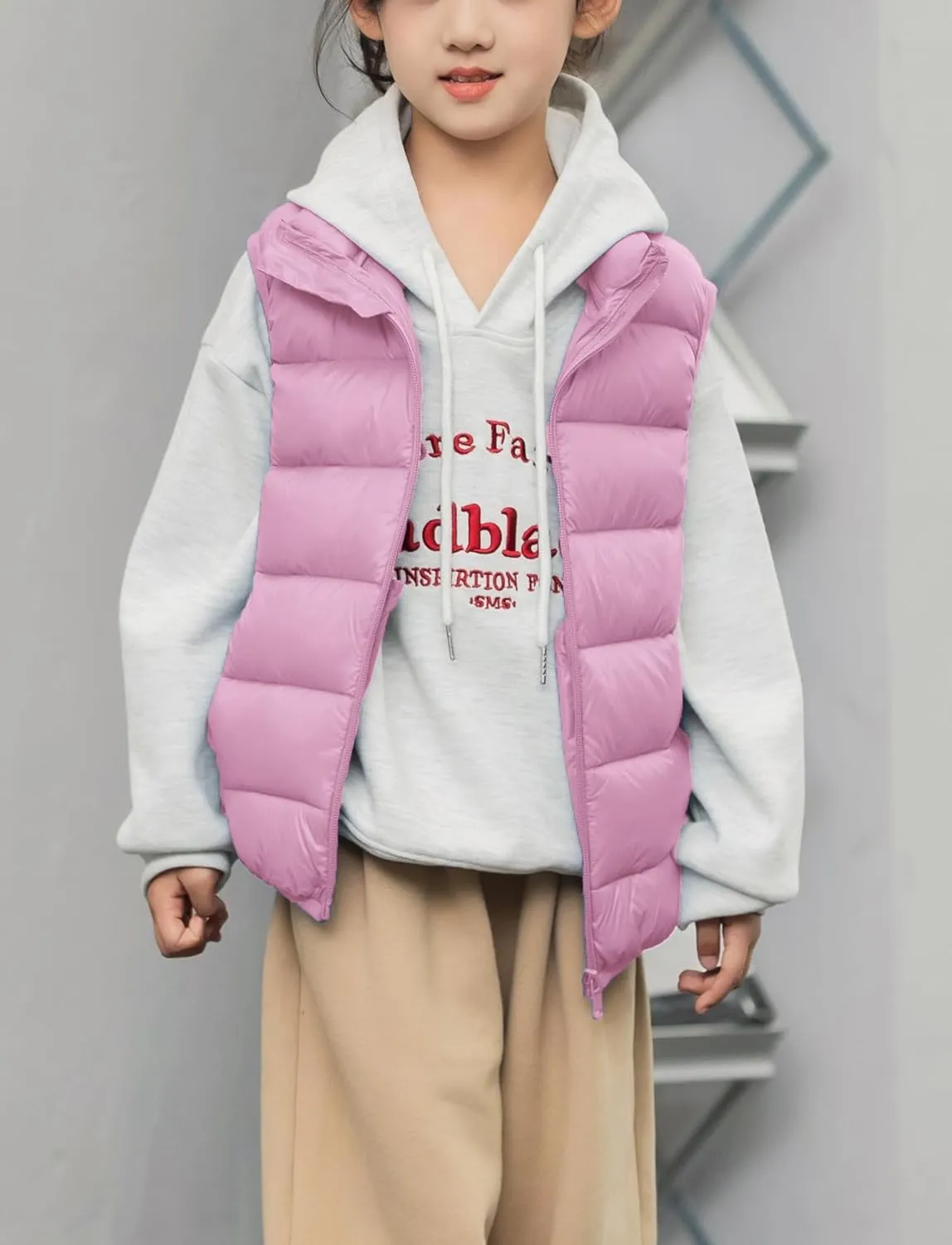 Kids Puffer Down Vest Windproof Lightweight Gilet Waistcoat Padded Jacket Stand Collar Coat
