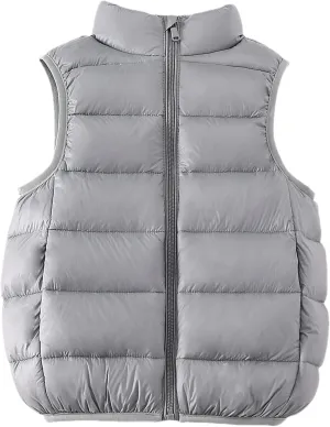 Kids Puffer Down Vest Windproof Lightweight Gilet Waistcoat Padded Jacket Stand Collar Coat