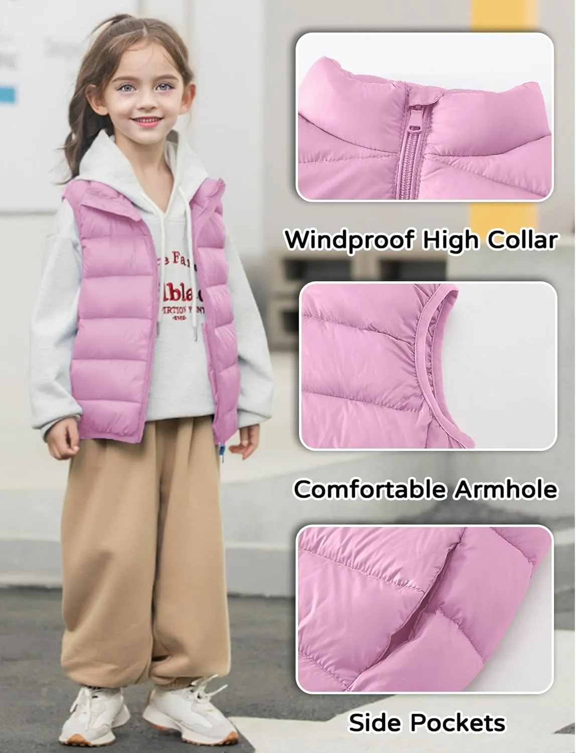 Kids Puffer Down Vest Windproof Lightweight Gilet Waistcoat Padded Jacket Stand Collar Coat