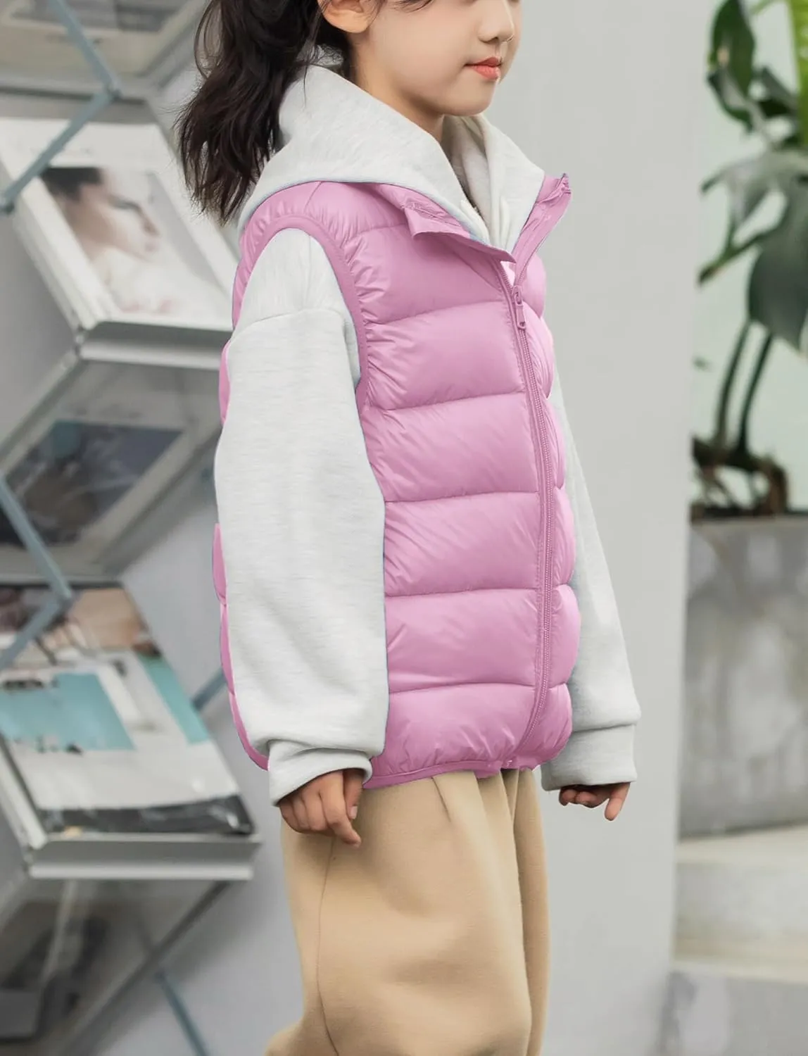 Kids Puffer Down Vest Windproof Lightweight Gilet Waistcoat Padded Jacket Stand Collar Coat
