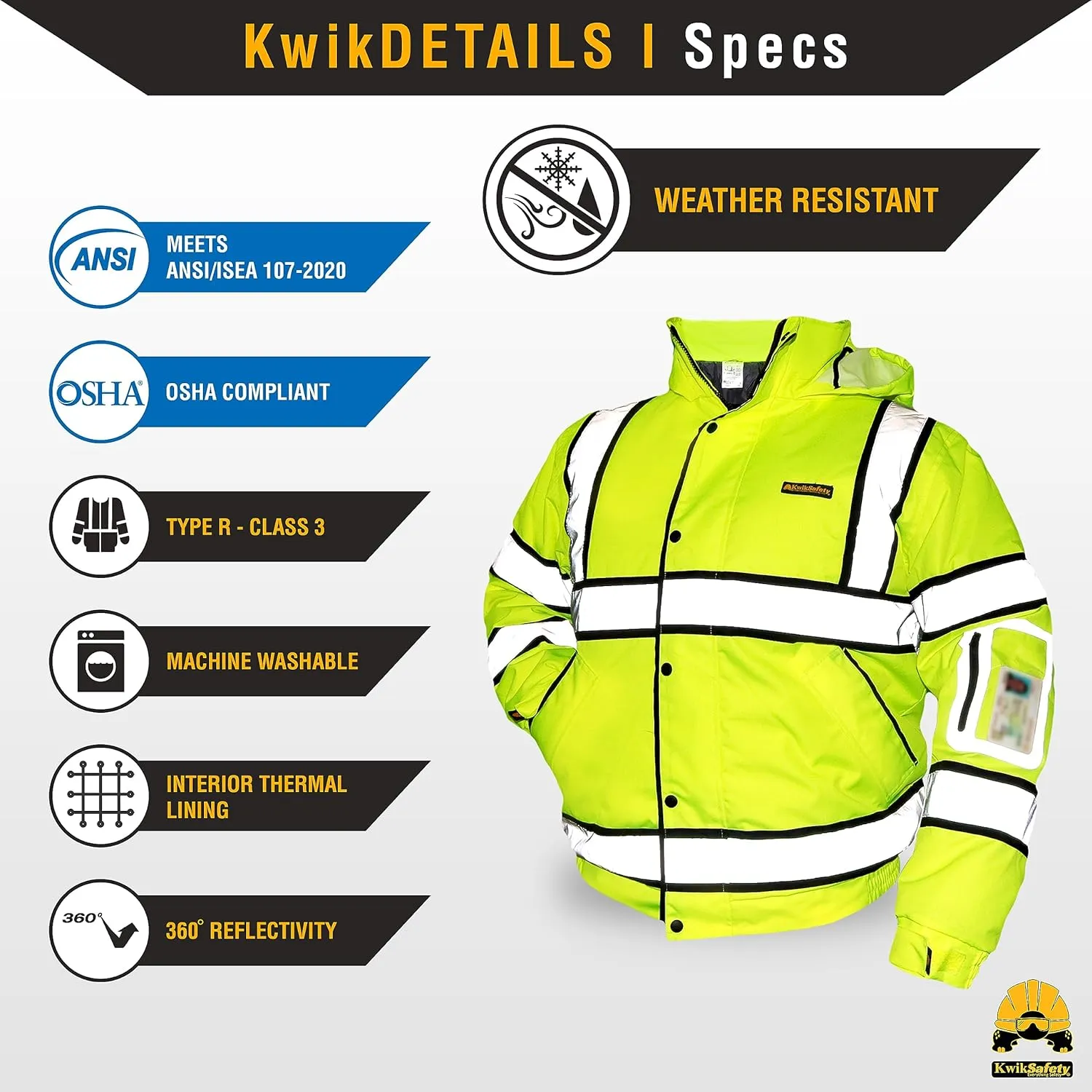 KwikSafety Reflective Jackets | Men's Insulated Hi Vis Work Bombers | Yellow, Orange, Multicolor