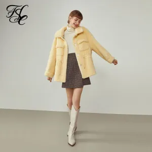 Lamb Fur Coat Women&#39;s Autumn Winter  New Short Imitation Fur  Women Clothing Yellow Short Jacket For Women