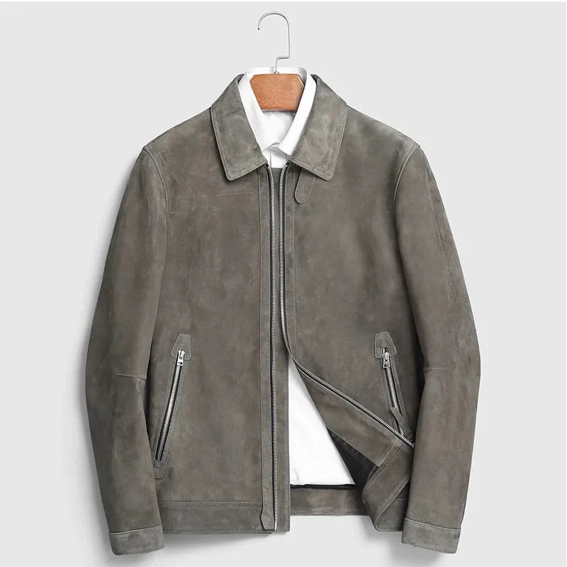 Lapel Real Suede Leather Short Coat
