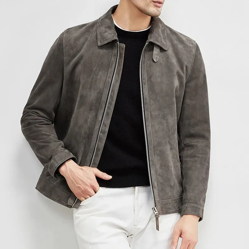 Lapel Real Suede Leather Short Coat