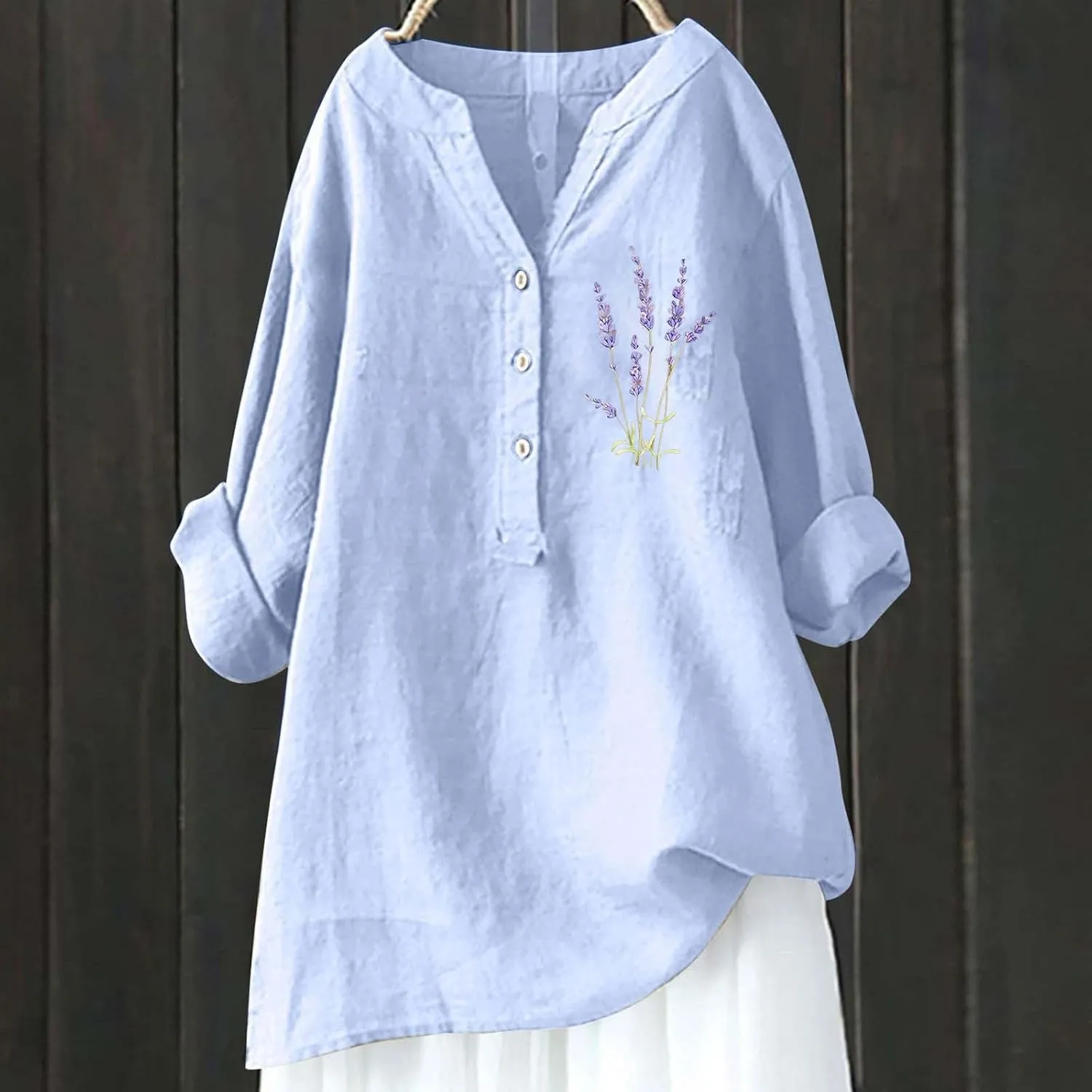Linen Button Down Shirt Women with Gradient Letter Printed Pockets and Hooded Casual Collared Blouses Loose Fit