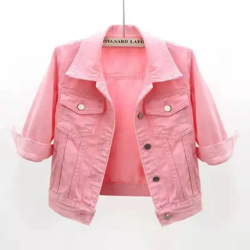 LVSANW Women Denim Jacket Spring Autumn Short Coat Pink Jean Jackets Casual Tops Purple Yellow Purple Blue Loose Tops Lady Outerwear