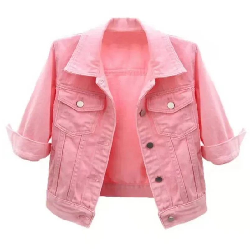 LVSANW Women Denim Jacket Spring Autumn Short Coat Pink Jean Jackets Casual Tops Purple Yellow Purple Blue Loose Tops Lady Outerwear