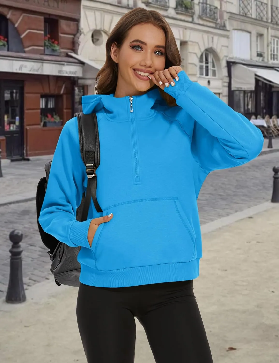 MAGCOMSEN Women's Half Zip Cropped Sweatshirts Fleece Lined Hoodie Quarter Zip Pullover Activewear Sweater with Pockets