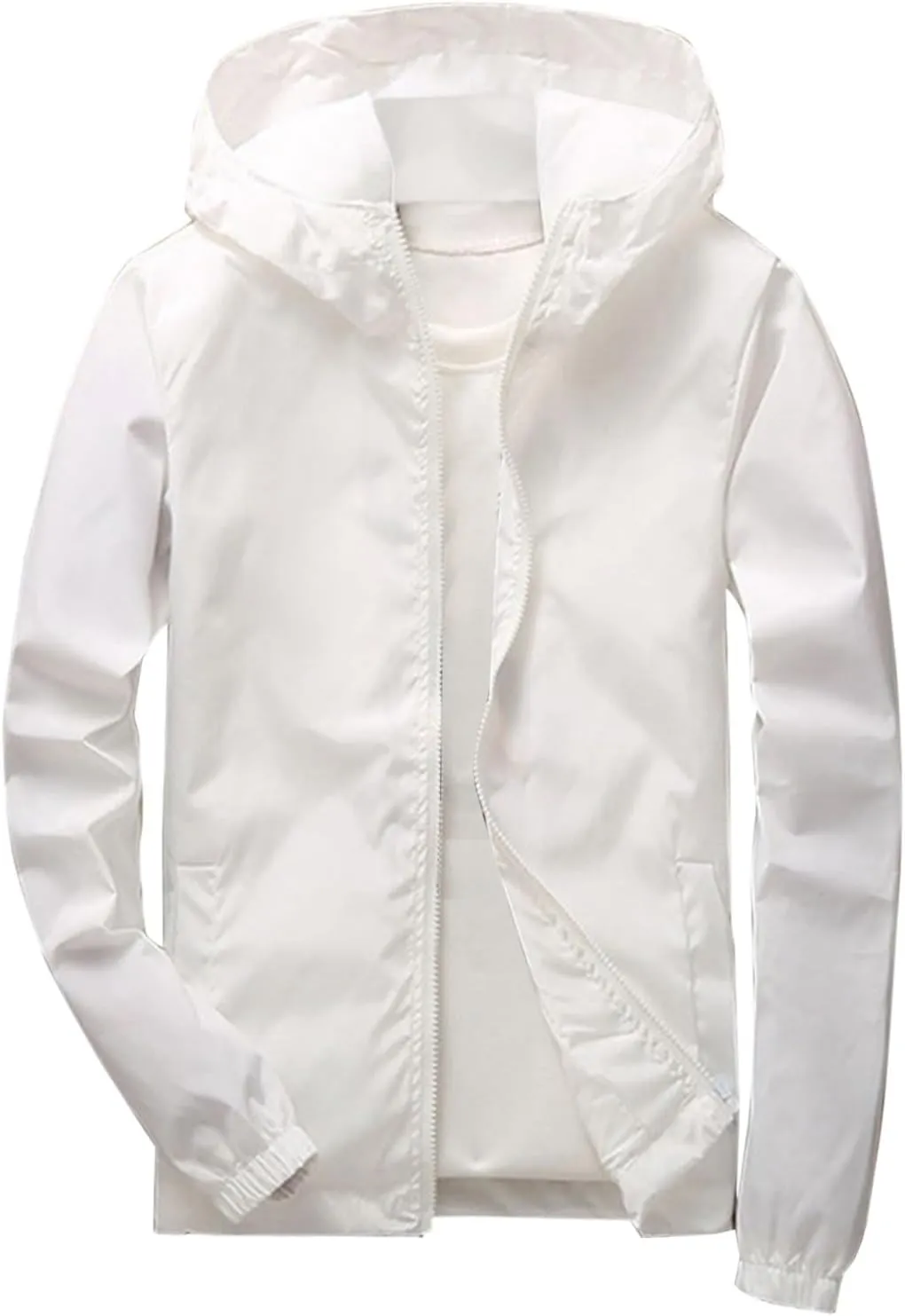 Mens Lightweight Waterproof Jacket Oversize Solid Full Zip Packable Windbreaker Raincoat Hiking Travle Athletic Coat