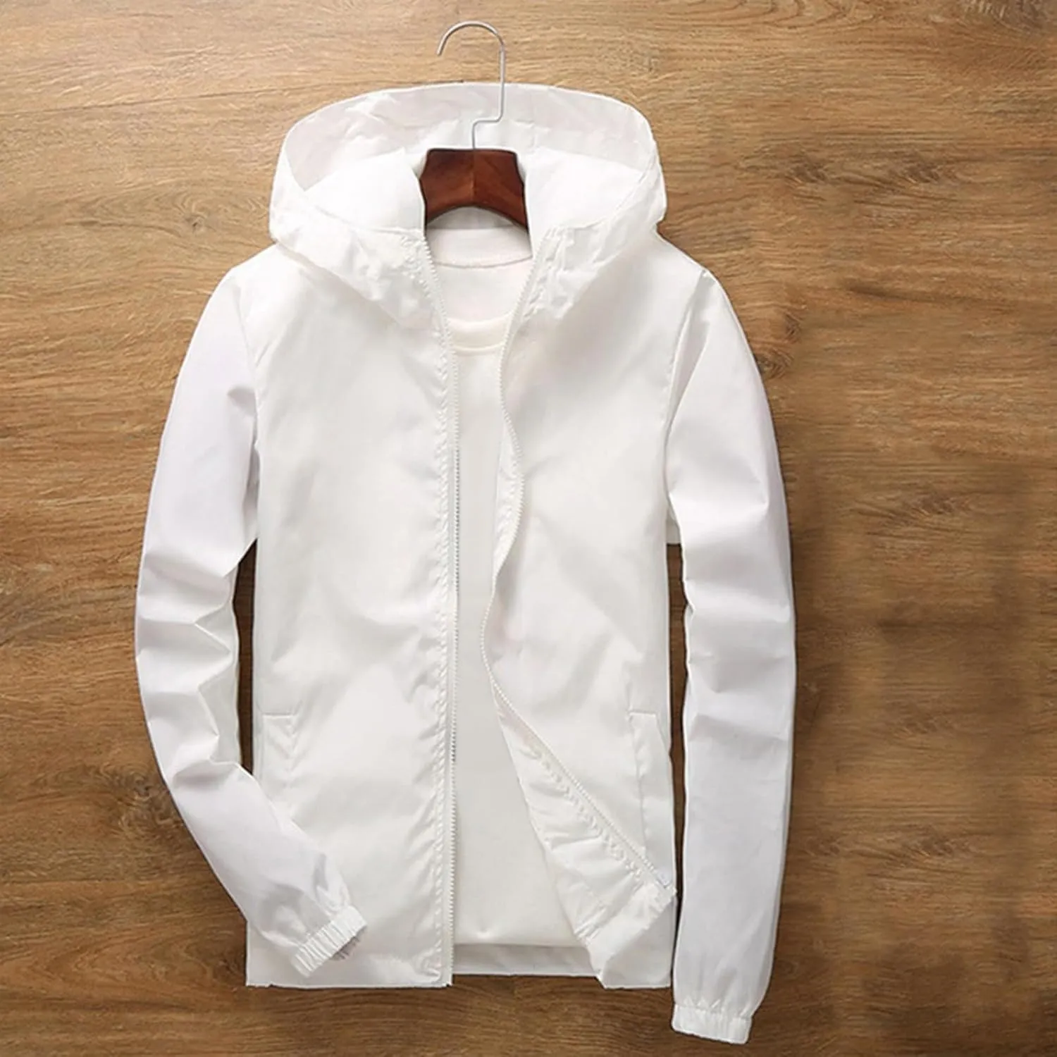 Mens Lightweight Waterproof Jacket Oversize Solid Full Zip Packable Windbreaker Raincoat Hiking Travle Athletic Coat