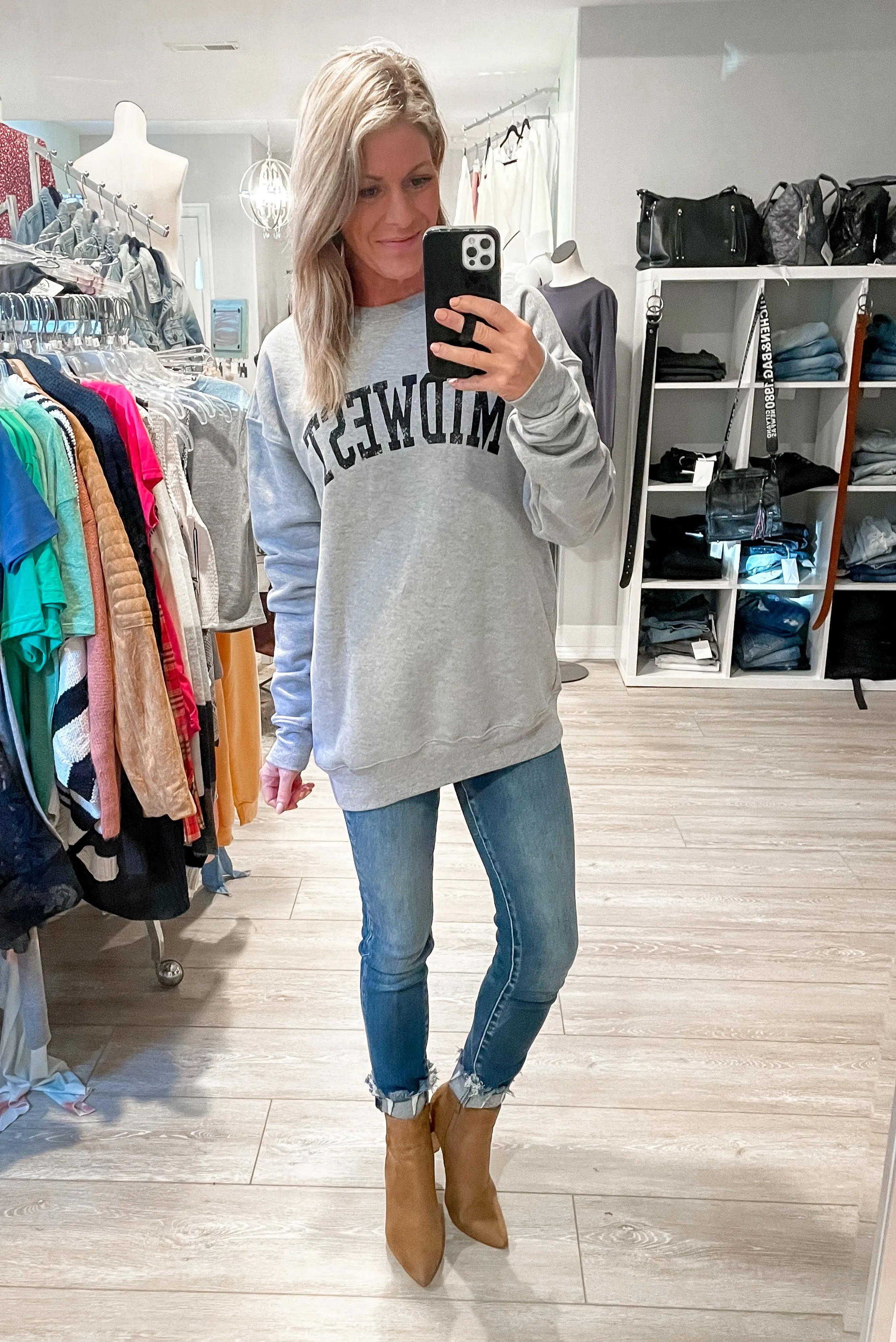 Midwest Graphic Crewneck Sweatshirt: Heather Gray/Black