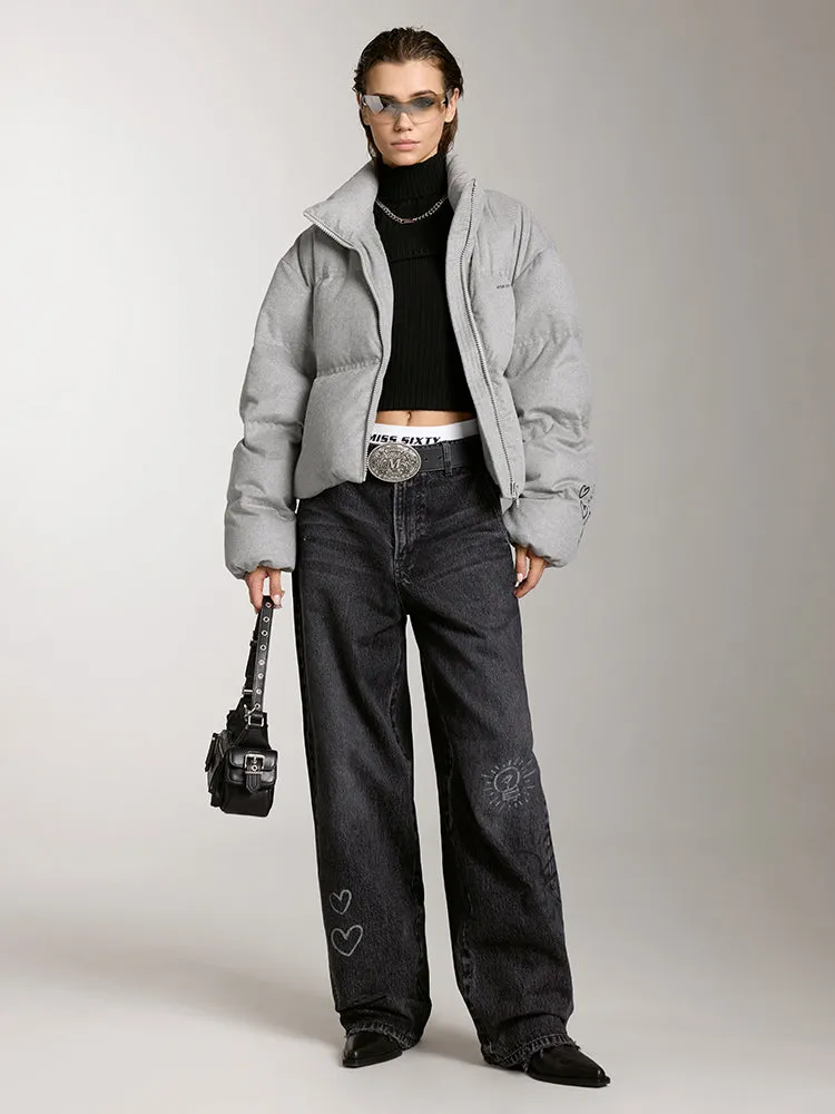 Miss Sixty X Keith Haring Capsule Collection Gray Printed Down Jacket