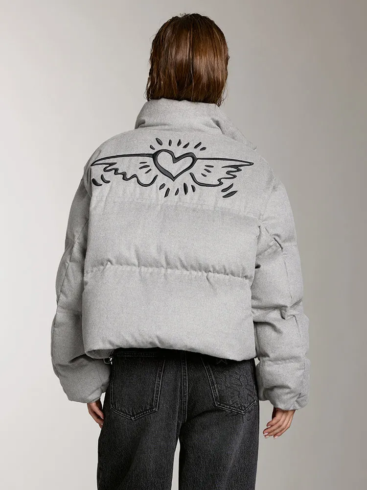 Miss Sixty X Keith Haring Capsule Collection Gray Printed Down Jacket