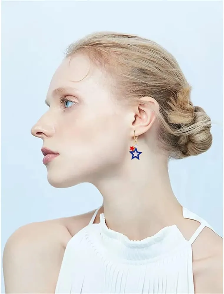 Patriotic Red White Blue American USA Flag Huggie Earrings,Flag Cross Boots Hats Butterfly Diamond Dangle Drop Earring,4th of July Independence Day Gift