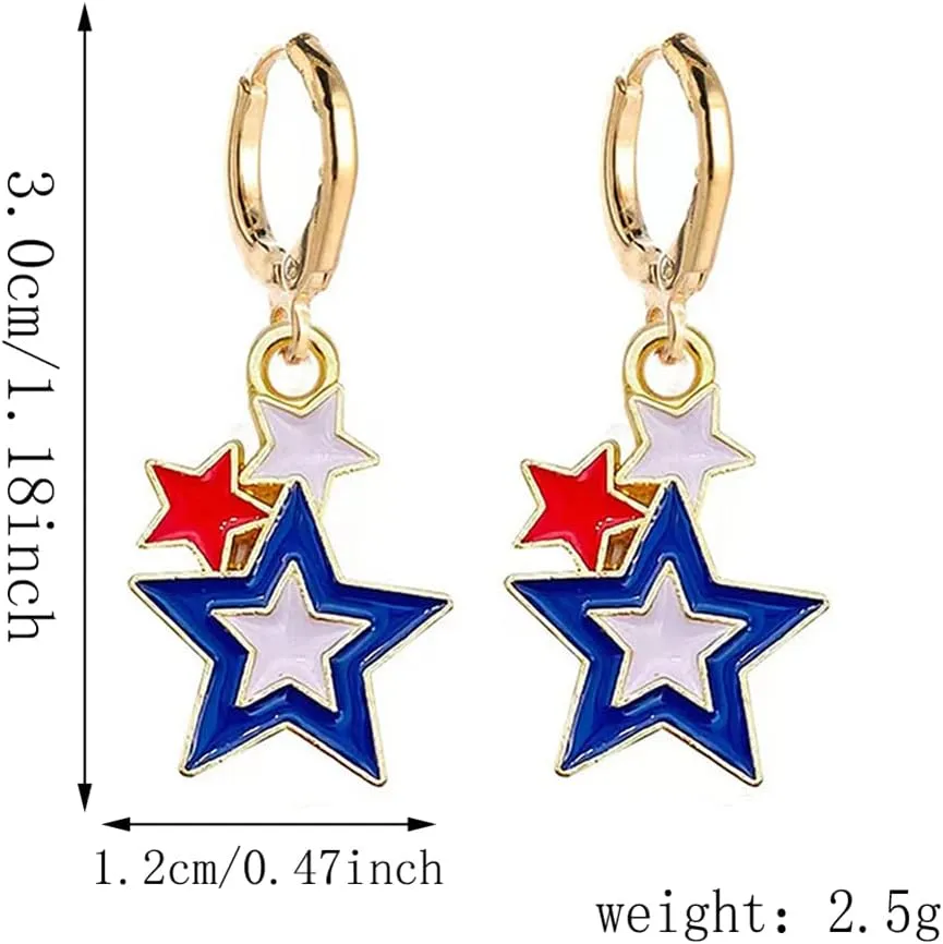 Patriotic Red White Blue American USA Flag Huggie Earrings,Flag Cross Boots Hats Butterfly Diamond Dangle Drop Earring,4th of July Independence Day Gift