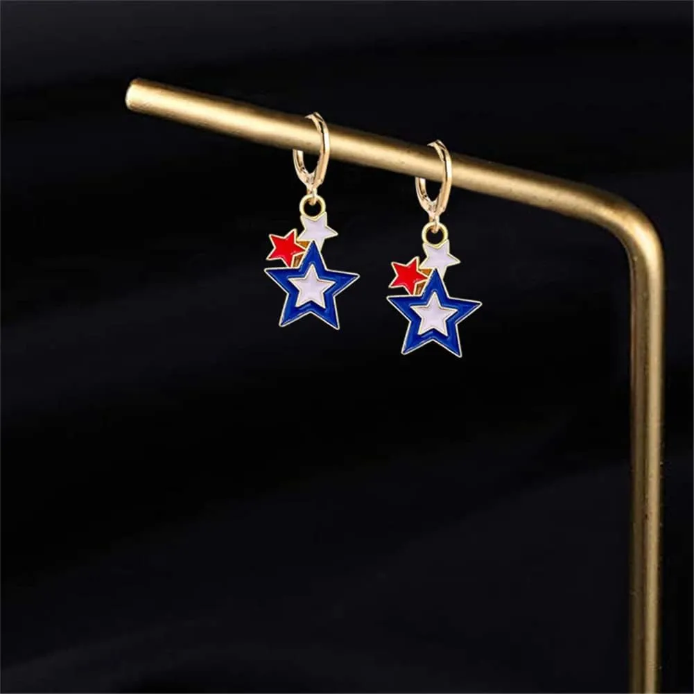 Patriotic Red White Blue American USA Flag Huggie Earrings,Flag Cross Boots Hats Butterfly Diamond Dangle Drop Earring,4th of July Independence Day Gift