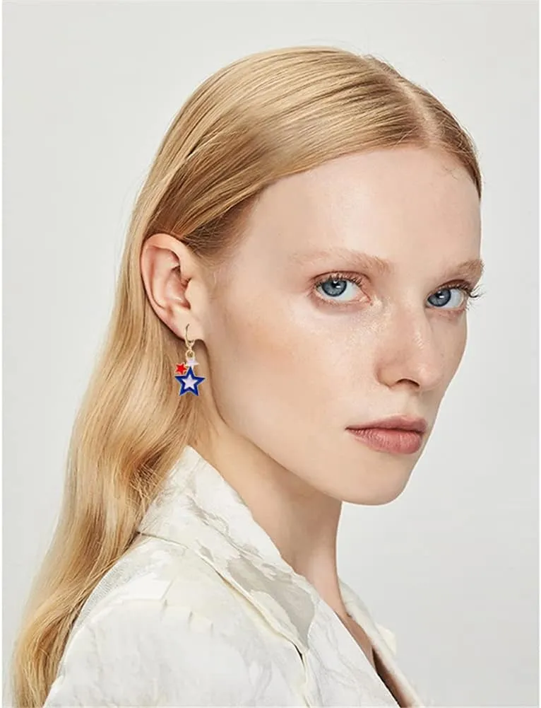 Patriotic Red White Blue American USA Flag Huggie Earrings,Flag Cross Boots Hats Butterfly Diamond Dangle Drop Earring,4th of July Independence Day Gift